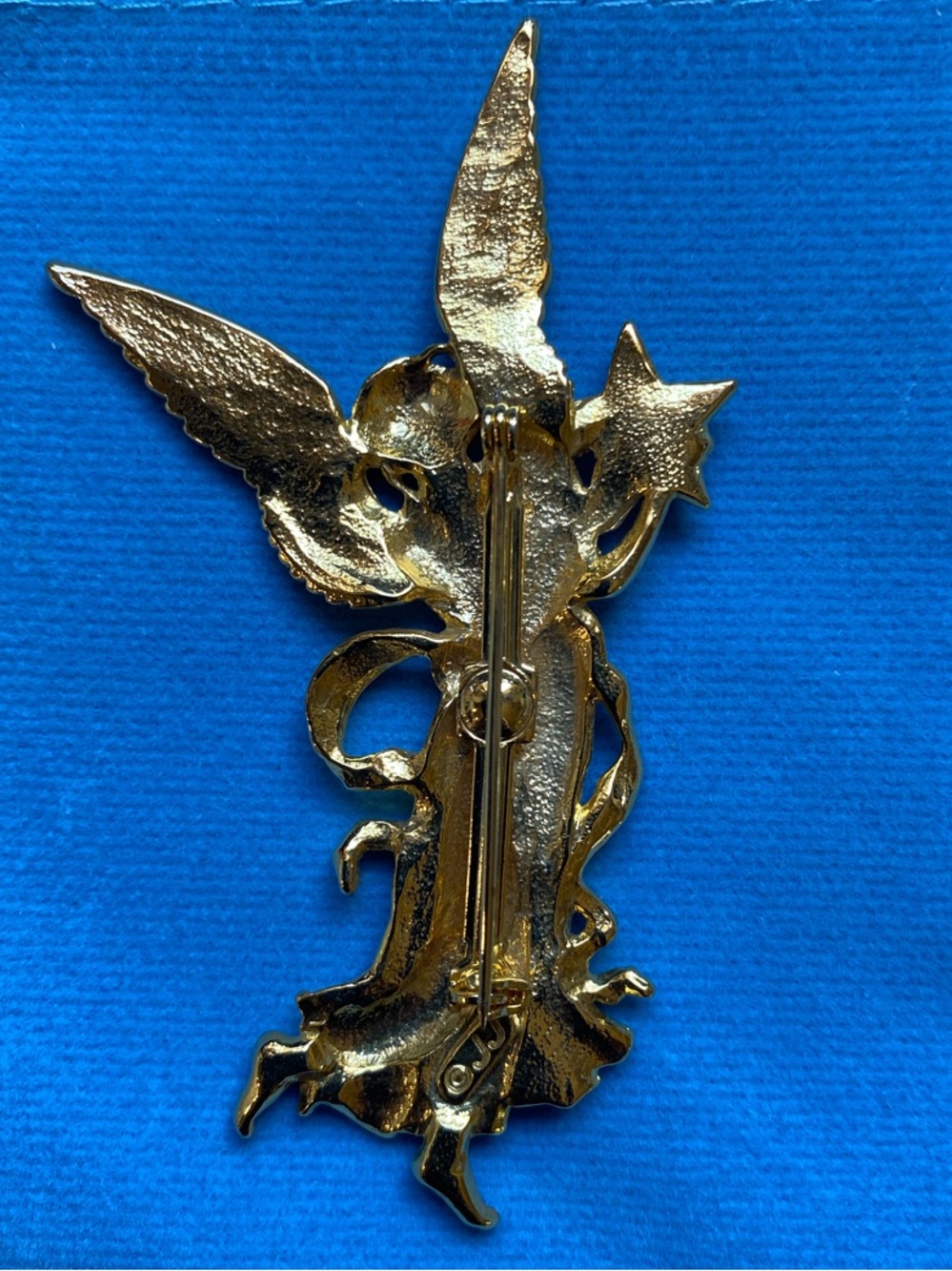 Gold Toned Angel Wing Star Brooch with Opalescent Accent - Picture 2 of 4
